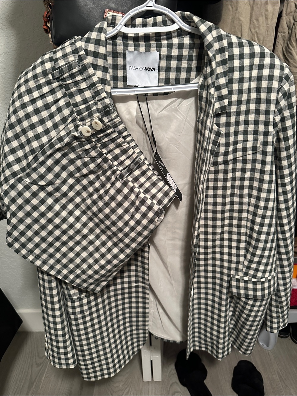 Fashion Nova Black & White Gingham Blazer Jacket